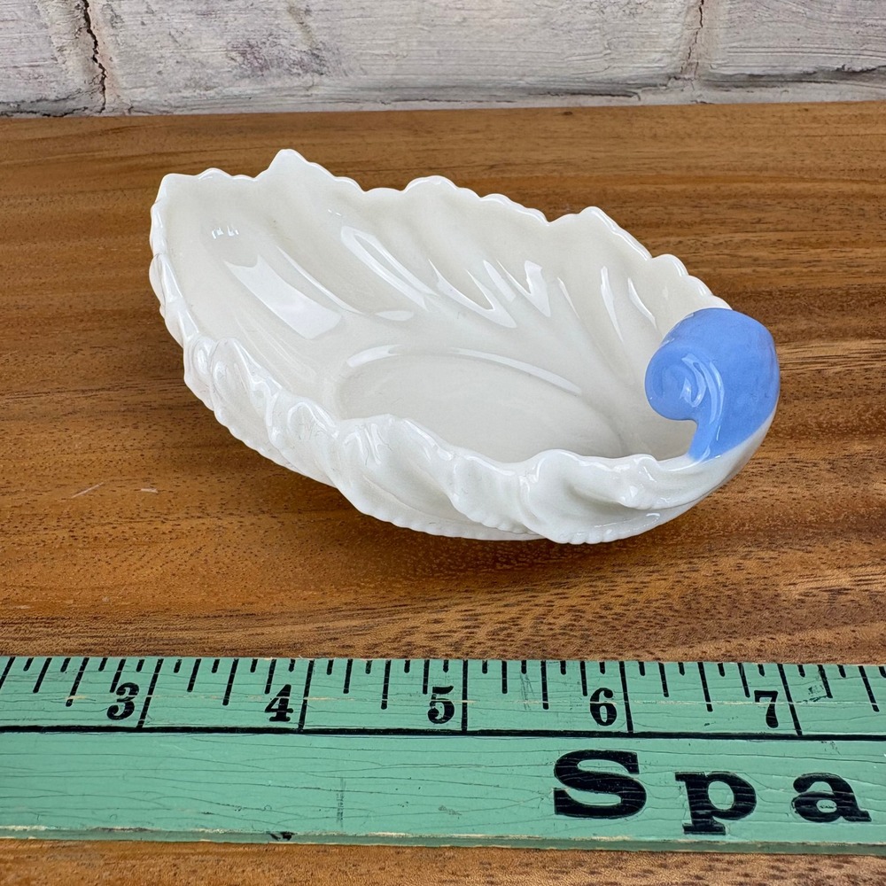 Vintage Lenox‎ Leaf Dish Blue Scroll Handle Porcelain Candy Dish USA